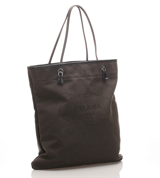 プラダ ロゴジャガード BR3579 ダークブラウン レザー トートバッグ レディース PRADA 中古