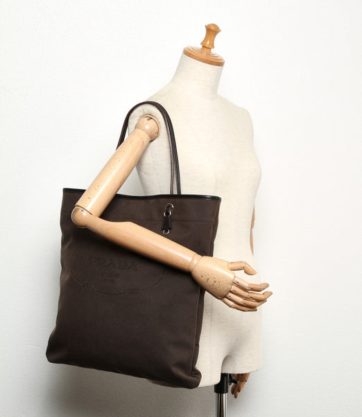 プラダ ロゴジャガード BR3579 ダークブラウン レザー トートバッグ レディース PRADA 中古