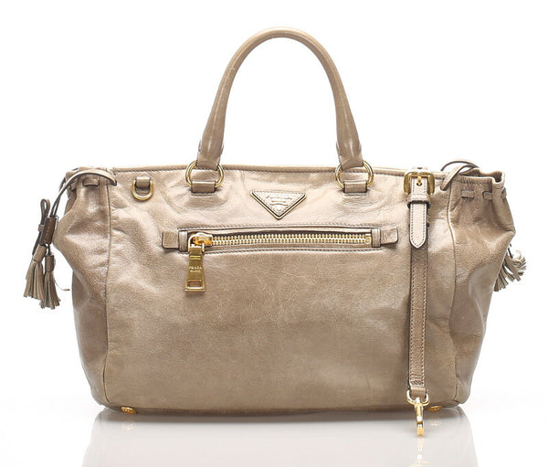 プラダ ベージュ レザー ショルダーバッグ レディース PRADA 中古