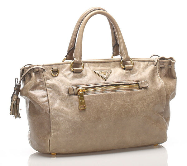 プラダ ベージュ レザー ショルダーバッグ レディース PRADA 中古