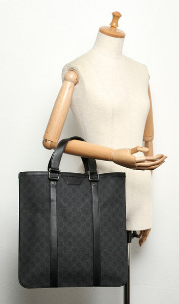 グッチ GGスプリーム 322072 ブラック 黒 キャンバス レザー トートバッグ レディース GUCCI 中古