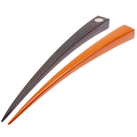 エルメス ブラウン オレンジ プラスチック ヘアアクセサリー かんざし 2コセット レディース HERMES 中古