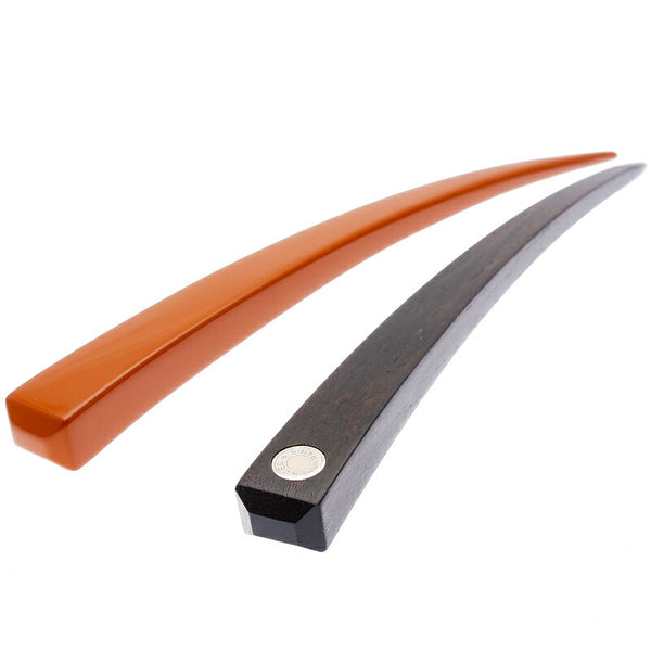 エルメス ブラウン オレンジ プラスチック ヘアアクセサリー かんざし 2コセット レディース HERMES 中古