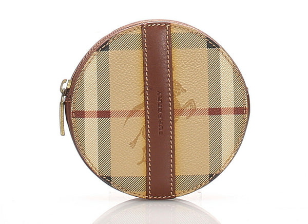 バーバリー ノバチェック ブラウン 茶 PVC レザー コインケース レディース BURBERRY 中古