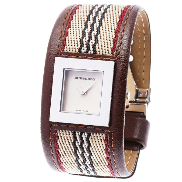 バーバリー BU4005 ブラウン ステンレススチール キャンバス レザー 腕時計 レディース BURBERRY クオーツ ピンク文字盤 【中古】