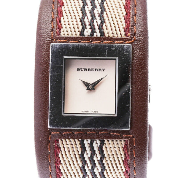 バーバリー BU4005 ブラウン ステンレススチール キャンバス レザー 腕時計 レディース BURBERRY クオーツ ピンク文字盤 【中古】