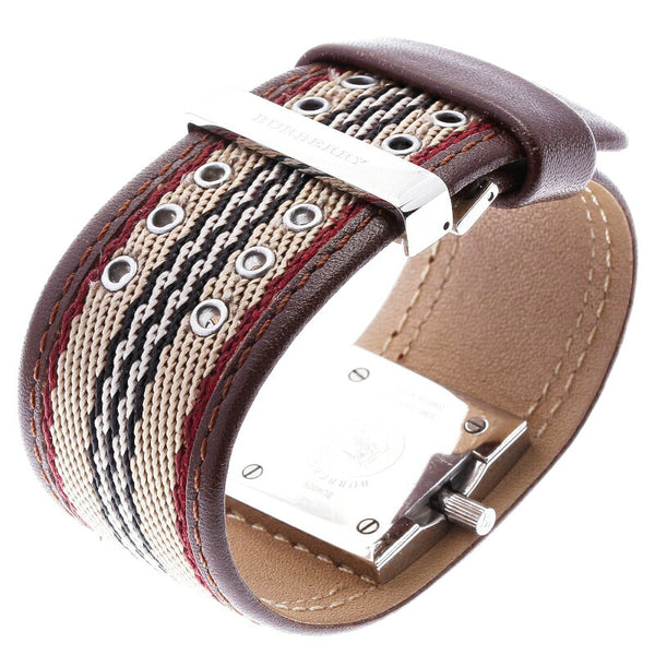 バーバリー BU4005 ブラウン ステンレススチール キャンバス レザー 腕時計 レディース BURBERRY クオーツ ピンク文字盤 【中古】