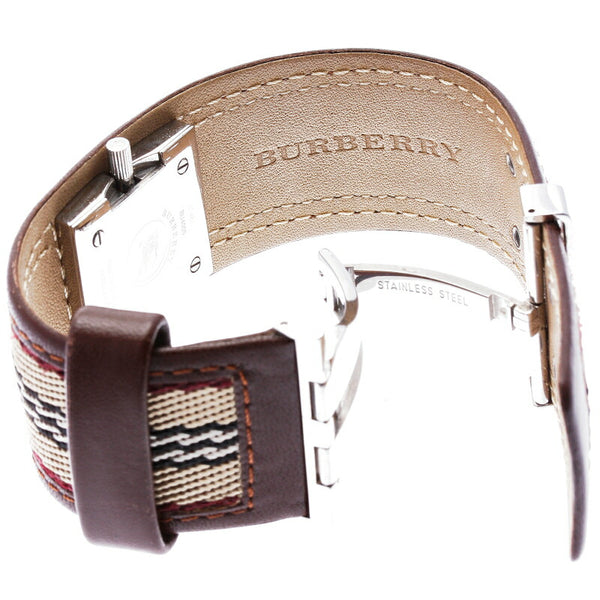 バーバリー BU4005 ブラウン ステンレススチール キャンバス レザー 腕時計 レディース BURBERRY クオーツ ピンク文字盤 【中古】