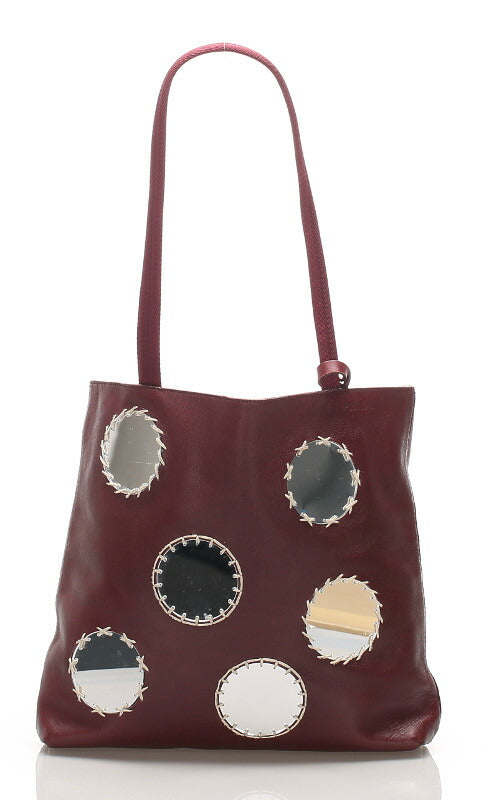 プラダ ミラー付き ボルドー レザー トートバッグ レディース PRADA 中古