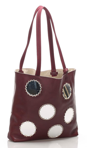 プラダ ミラー付き ボルドー レザー トートバッグ レディース PRADA 中古