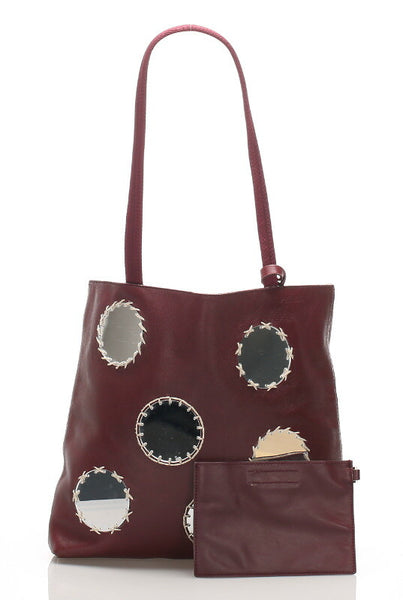 プラダ ミラー付き ボルドー レザー トートバッグ レディース PRADA 中古