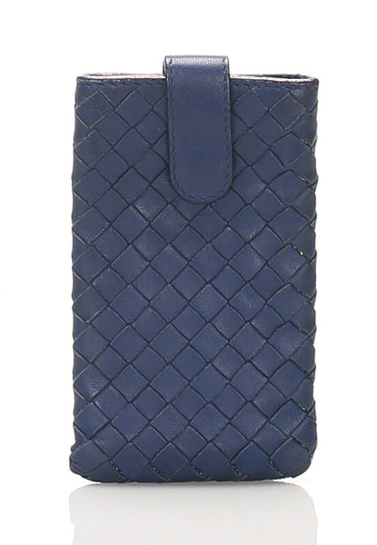 ボッテガヴェネタ イントレチャート ブルー  レザー シガレットケース レディース BOTTEGAVENETA 中古