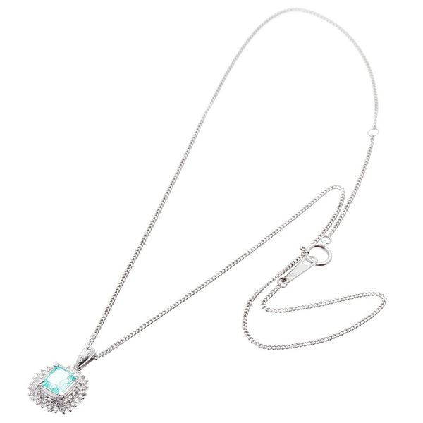 Pt850 プラチナ エメラルド0.64ct ダイヤ0.29ct ネックレス レディース 中古