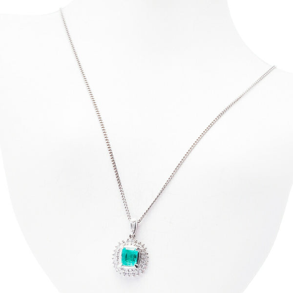 Pt850 プラチナ エメラルド0.64ct ダイヤ0.29ct ネックレス レディース 中古