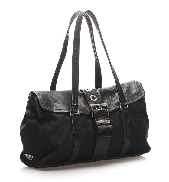 プラダ ブラック ナイロン レザー トートバッグ レディース PRADA 中古