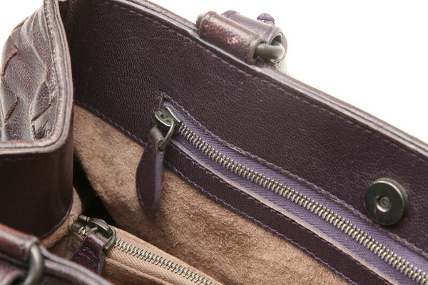 ボッテガヴェネタ イントレチャート パープル  レザー ハンドバッグ レディース BOTTEGAVENETA 中古