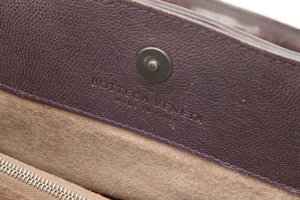 ボッテガヴェネタ イントレチャート パープル  レザー ハンドバッグ レディース BOTTEGAVENETA 中古