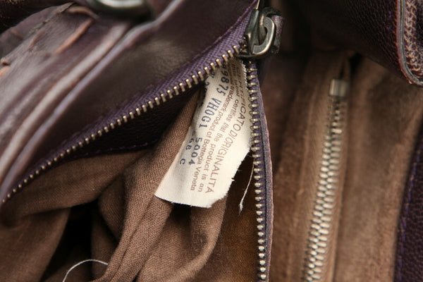 ボッテガヴェネタ イントレチャート パープル  レザー ハンドバッグ レディース BOTTEGAVENETA 中古