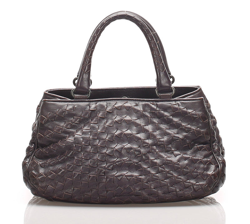 ボッテガヴェネタ イントレチャート パープル  レザー ハンドバッグ レディース BOTTEGAVENETA 中古