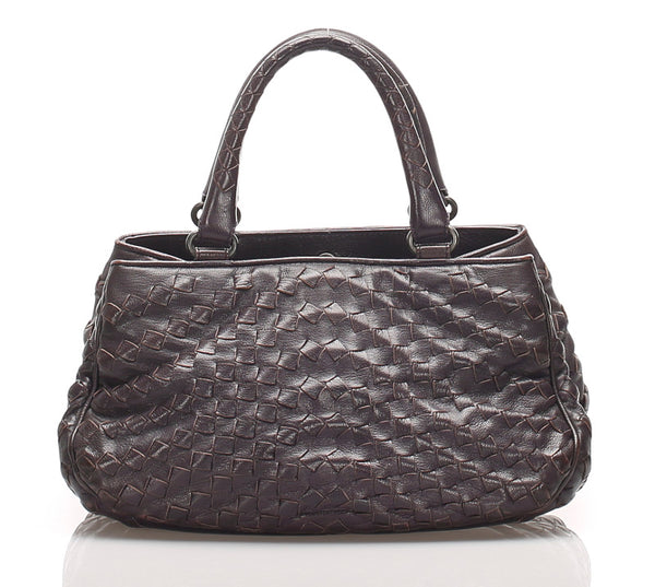 ボッテガヴェネタ イントレチャート パープル  レザー ハンドバッグ レディース BOTTEGAVENETA 中古