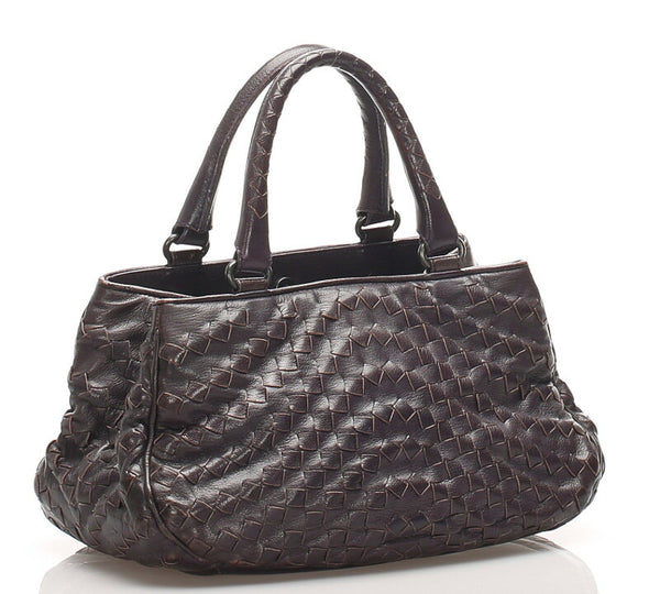 ボッテガヴェネタ イントレチャート パープル  レザー ハンドバッグ レディース BOTTEGAVENETA 中古