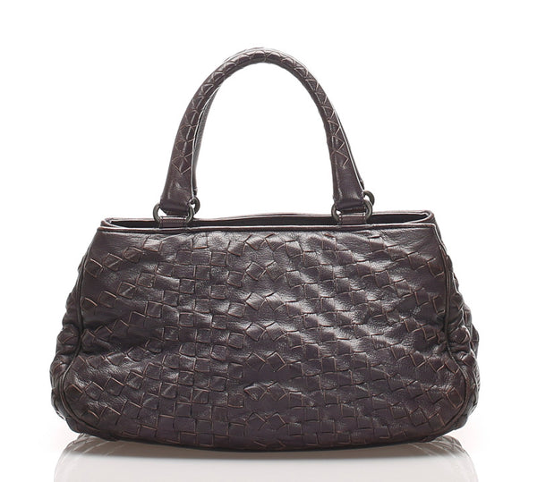 ボッテガヴェネタ イントレチャート パープル  レザー ハンドバッグ レディース BOTTEGAVENETA 中古