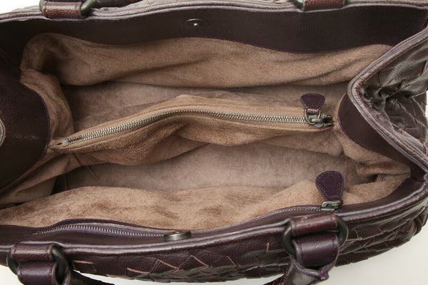ボッテガヴェネタ イントレチャート パープル  レザー ハンドバッグ レディース BOTTEGAVENETA 中古