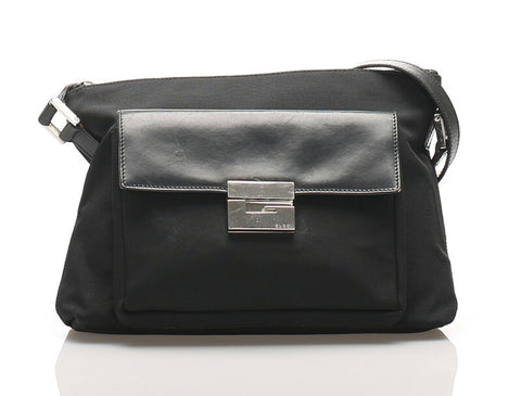 グッチ 002・2865 ブラック  ナイロン レザー ショルダーバッグ レディース GUCCI 中古