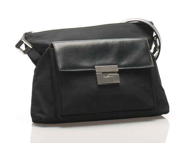 グッチ 002・2865 ブラック  ナイロン レザー ショルダーバッグ レディース GUCCI 中古