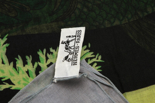 エルメス 魚柄 ブラック グリーン コットン ストール レディース HERMES 中古