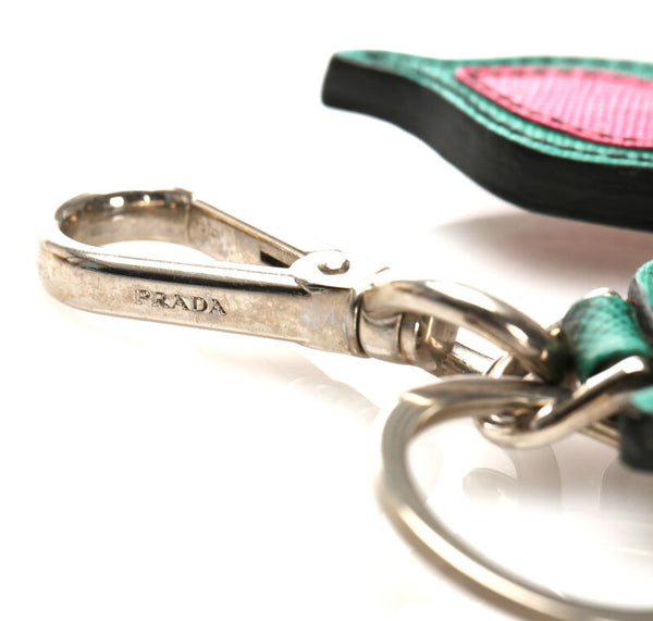 プラダ 蝶 バタフライ グリーン ピンク レザー キーホルダー レディース PRADA 中古
