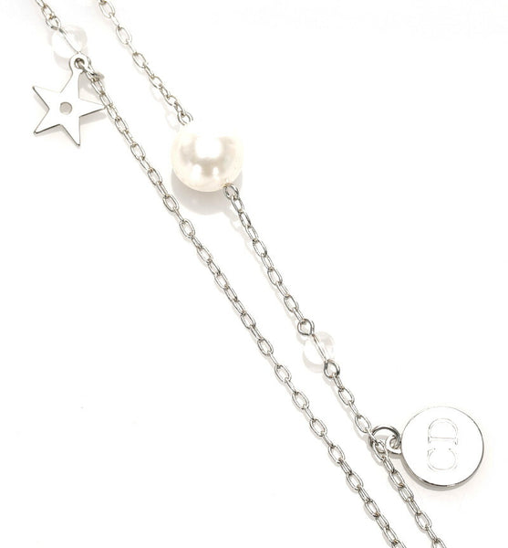 クリスチャンディオール シルバー メタル リボン パール ネックレス レディース Christian Dior 中古