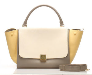 セリーヌ トラペーズ ホワイト イエロー レザー ショルダーバッグ レディース CELINE 中古