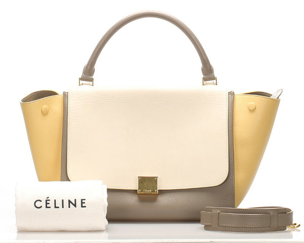セリーヌ トラペーズ ホワイト イエロー レザー ショルダーバッグ レディース CELINE 中古