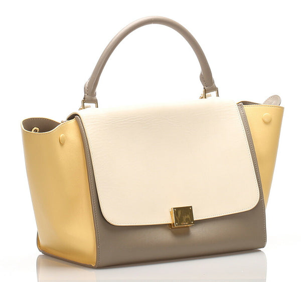 セリーヌ トラペーズ ホワイト イエロー レザー ショルダーバッグ レディース CELINE 中古
