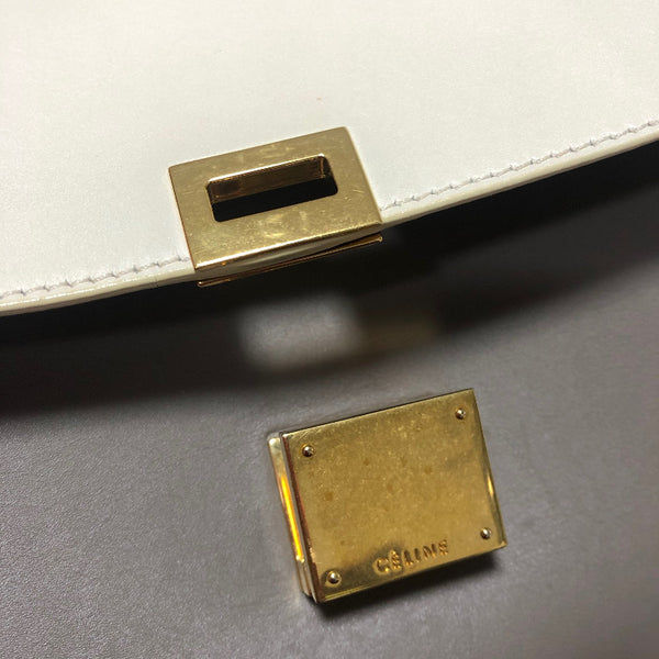 セリーヌ トラペーズ ホワイト イエロー レザー ショルダーバッグ レディース CELINE 中古