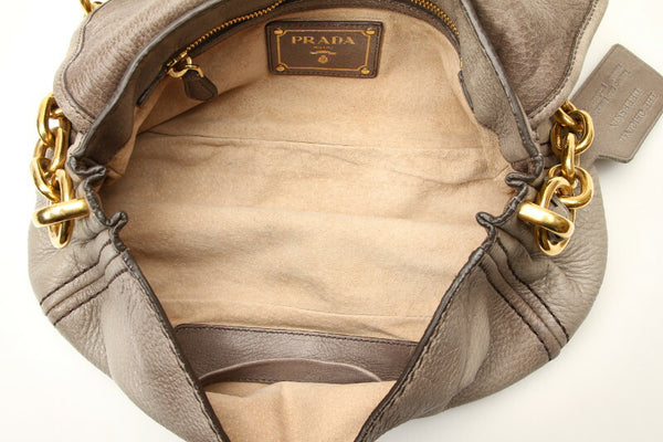 プラダ チェーン グレー レザー ショルダーバッグ レディース PRADA 中古