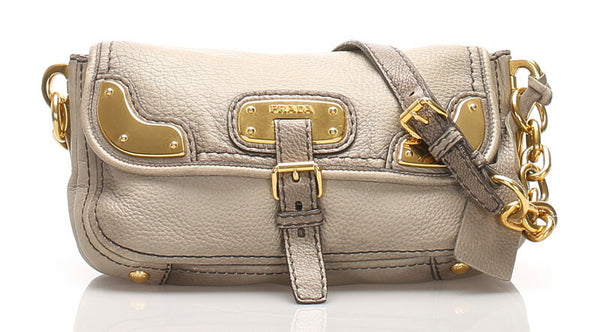 プラダ チェーン グレー レザー ショルダーバッグ レディース PRADA 中古