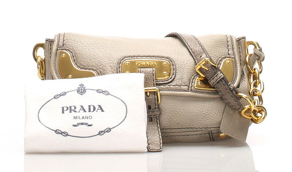 プラダ チェーン グレー レザー ショルダーバッグ レディース PRADA 中古