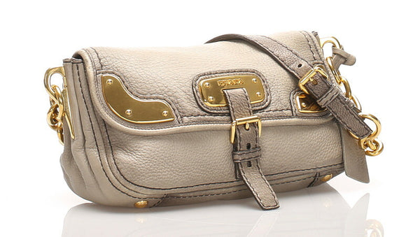 プラダ チェーン グレー レザー ショルダーバッグ レディース PRADA 中古