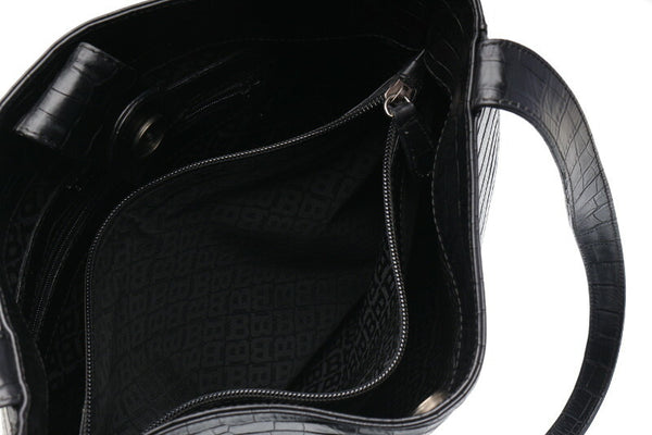 バリー クロコダイル型押し ブラック レザー ショルダーバッグ レディース BALLY 中古