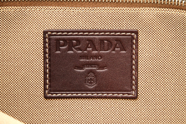 プラダ ロゴジャガード ベージュ キャンバス レザー ショルダーバッグ トートバッグ レディース PRADA 中古