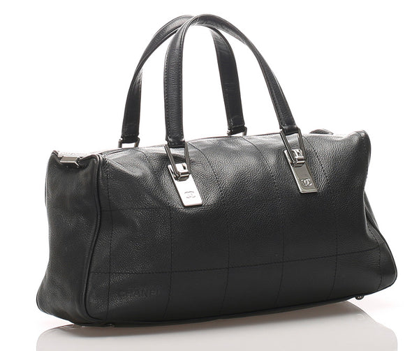 シャネル チョコバー ブラック  キャビアスキン ハンドバッグ レディース CHANEL 中古
