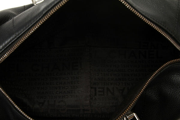 シャネル チョコバー ブラック  キャビアスキン ハンドバッグ レディース CHANEL 中古