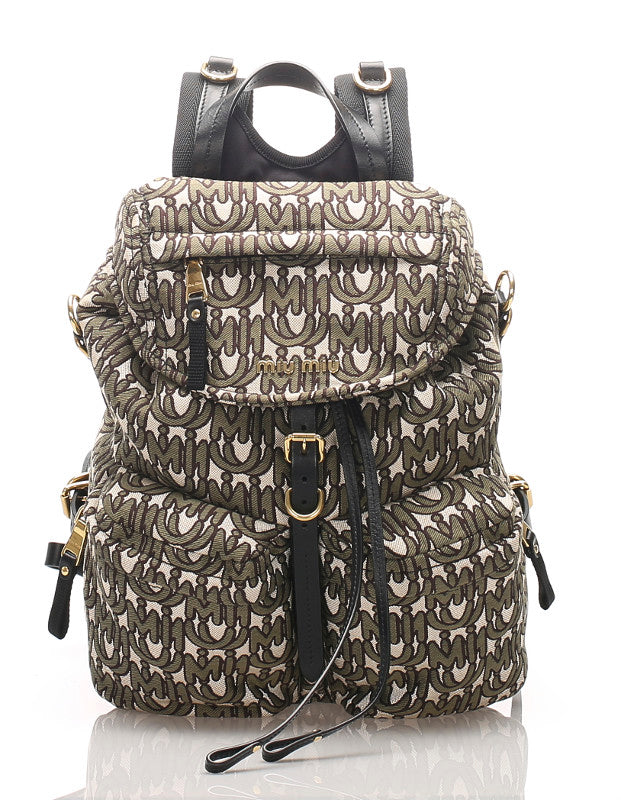 ミュウミュウ グリーン キャンバス リュック バックパック レディース MIUMIU 中古