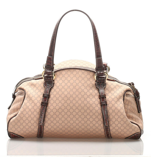 セリーヌ マカダム ピンク キャンバス ハンドバッグ レディース CELINE 中古