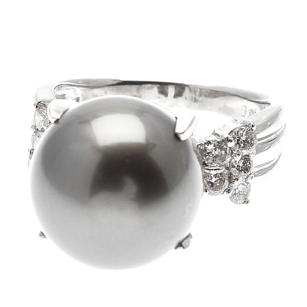 Pt1000 プラチナ クロチョウパール12.5mm ダイヤ0.30ct リング 指輪 レディース 11号 中古