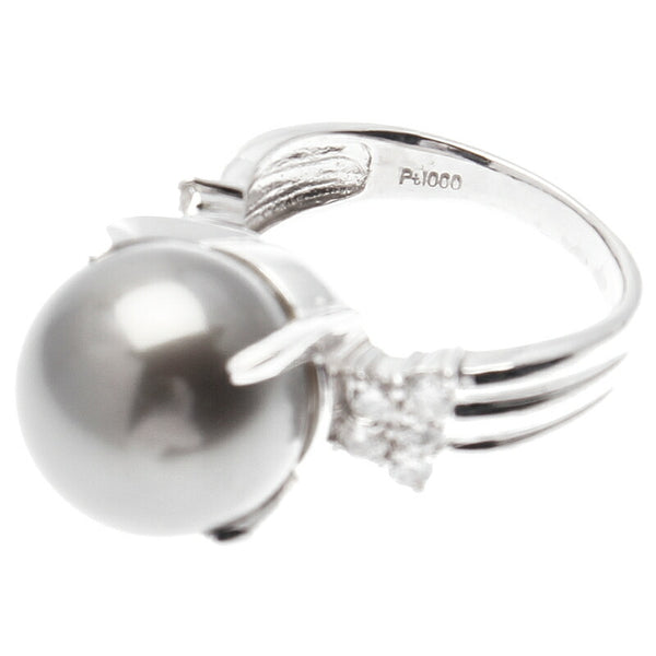 Pt1000 プラチナ クロチョウパール12.5mm ダイヤ0.30ct リング 指輪 レディース 11号 中古