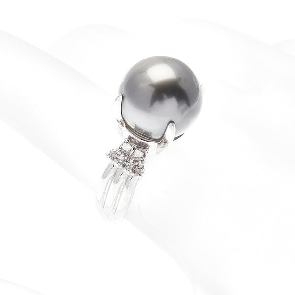Pt1000 プラチナ クロチョウパール12.5mm ダイヤ0.30ct リング 指輪 レディース 11号 中古