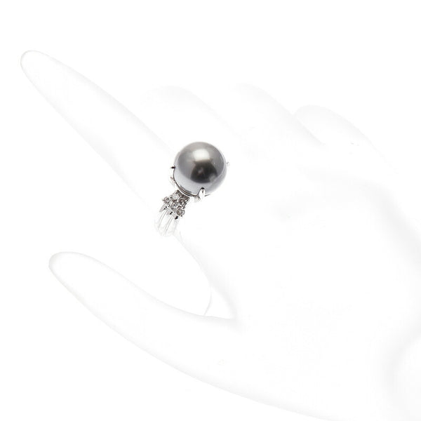 Pt1000 プラチナ クロチョウパール12.5mm ダイヤ0.30ct リング 指輪 レディース 11号 中古